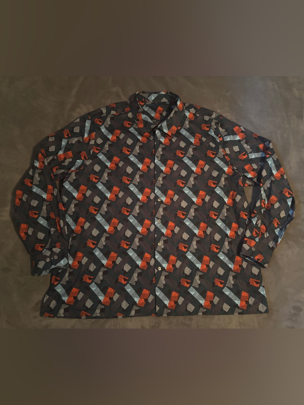 Perry Ellis Men's 3X Black/Gray/Orange Geometric LS Button Up Shirt